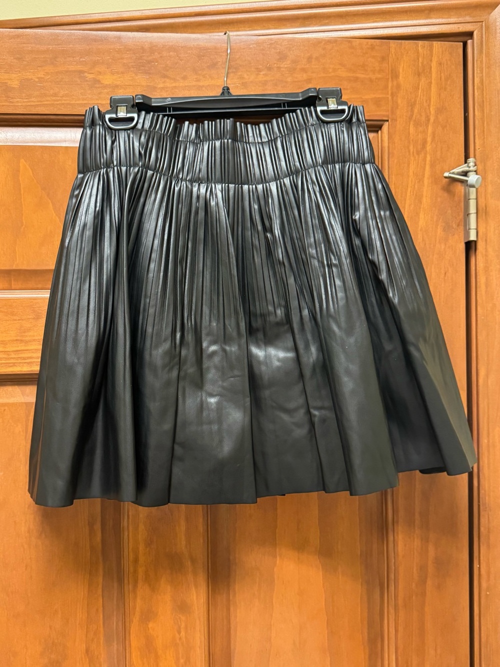 Black Pleated Faux Leather Mini Skirt - Women